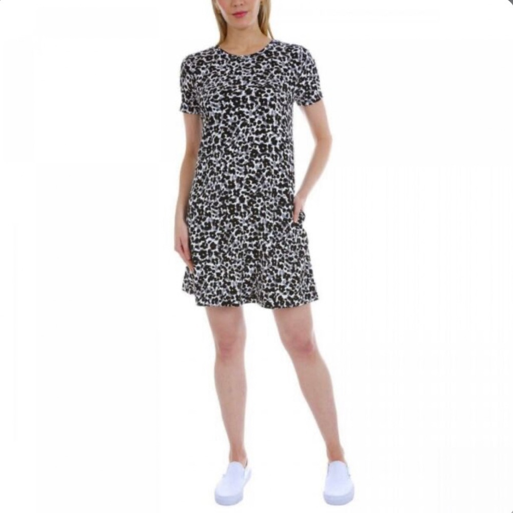 NWT Ellen Tracy Cheetah Dress Sz S Pima Cotton Gray Black Animal Print Leopard